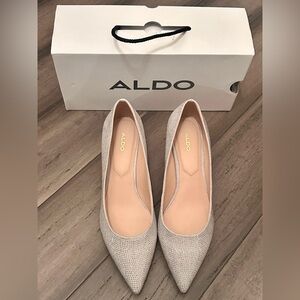 ALDO silver crystal embellished kitten heel pumps
